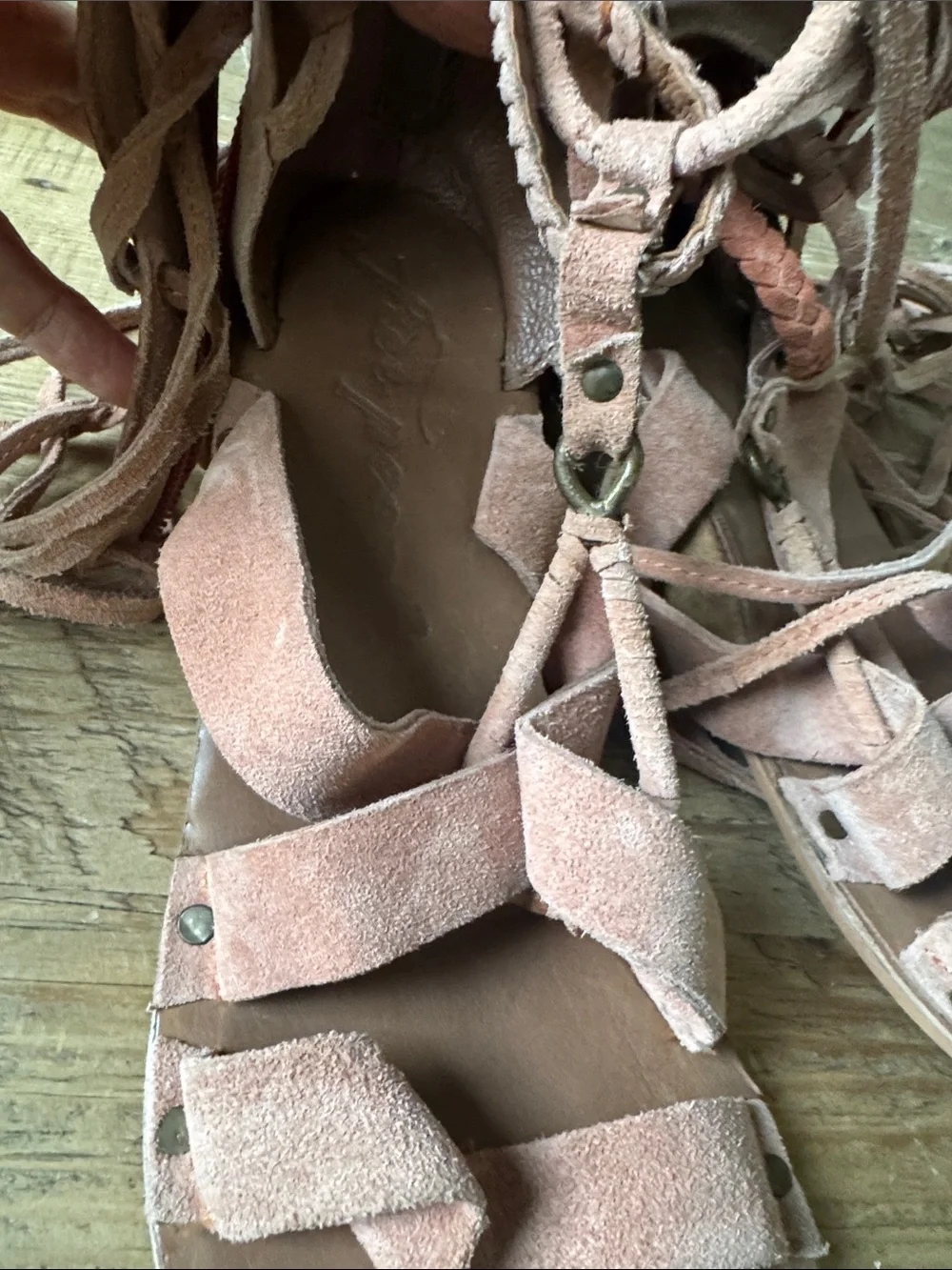 Free People Peach Lace-Up Gladiator Wedge Sandals